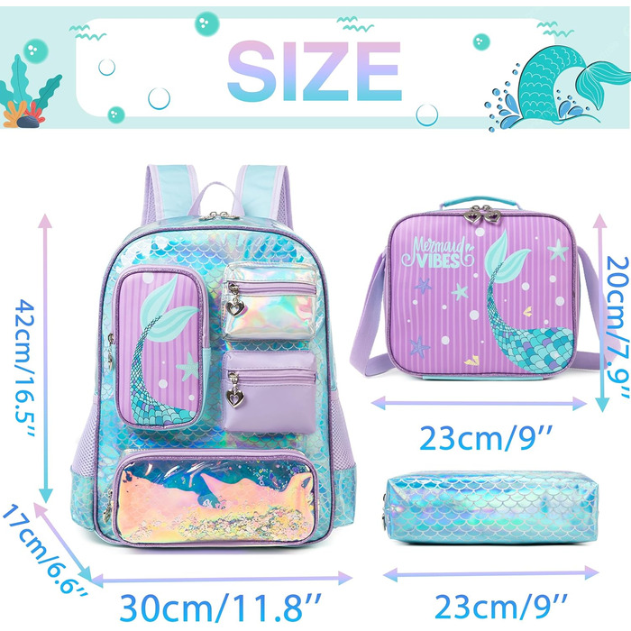 Шкільний рюкзак для дівчинки HTgroce 3 клас. Шкільна сумка-рюкзак для дівчаток, колір: блакитний, з морем.