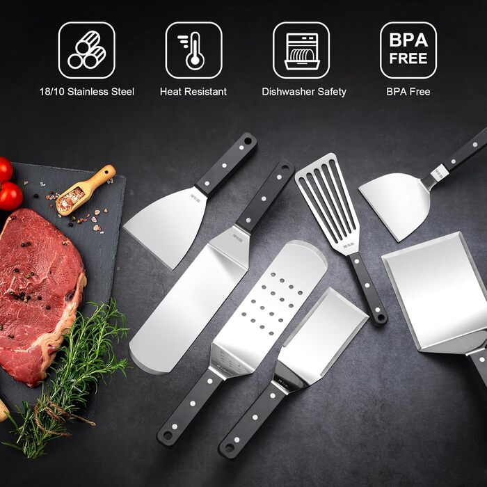 Набір аксесуарів для грилю Leonyo: 29 предметів, нержавіюча сталь 18/10, лопатки, скребки, кришки для поливання, прес для бургерів, аксесуари для хібачі для приготування на відкритому повітрі