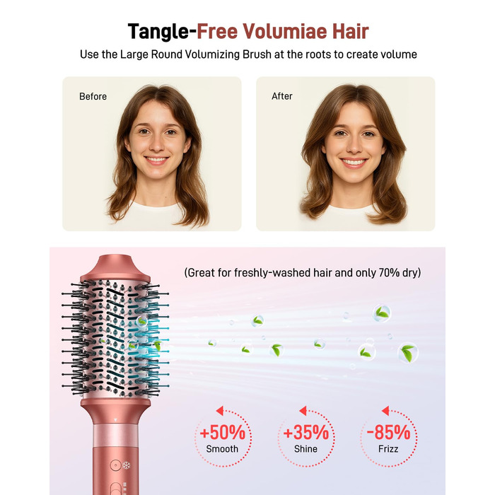 HITTIONA Airstyler 5 в 1: фен, плойка для локонів Auto-Wrap, іонізація, швидка сушка, захист від тепла, для створення локонів та шовковистого волосся, з чохлом, колір - полуниця
