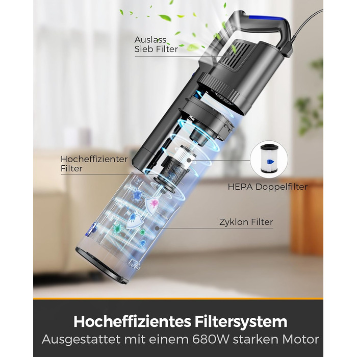 Потужний пилосос Con XL-606-60: 60KPa, 680W, 7м, контейнер 800мл, для твердих поверхонь, помаранчевий