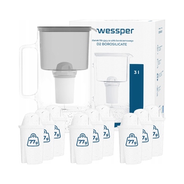 Скляний фільтр-глечик Wessper D2 BOROSILICATE 3л, сірий + 10 фільтрів