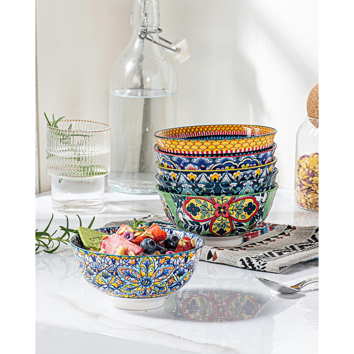 Набір керамічних мисок HENXFEN для мюслі, супу, салату та пасти (6 шт.) - богемний стиль
