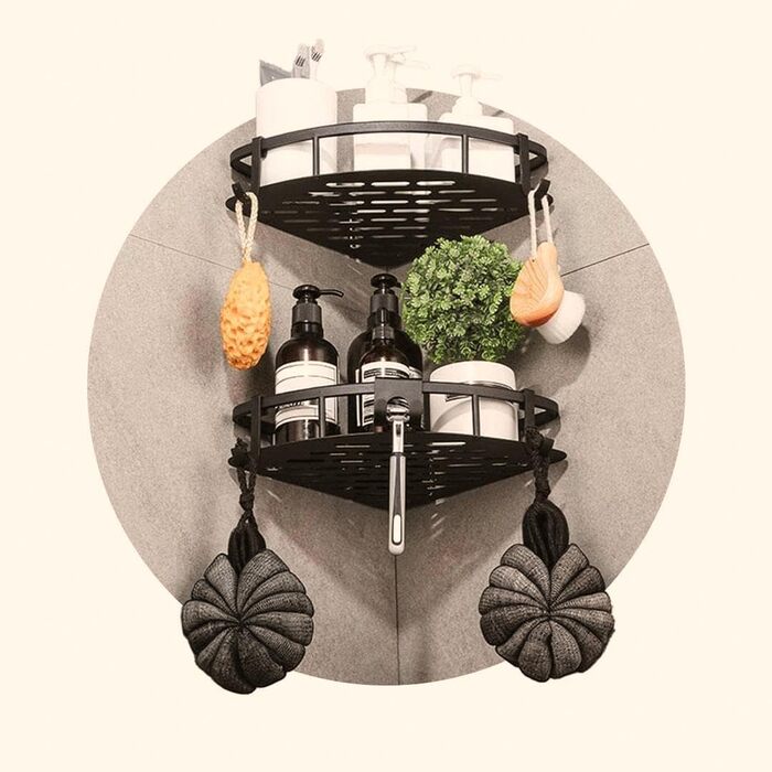 Полиця для душу Pitt & Co без свердління, 2 шт, чорна, ванна, до 25 кг, італійський дизайн