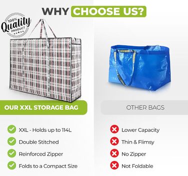 Pro-Lux Extra Large Laundry Storage Bags, Shopping Bags, Strong, Durable, XXL Moving Bags with Zipper and Handles, Reusable, 8 Pack