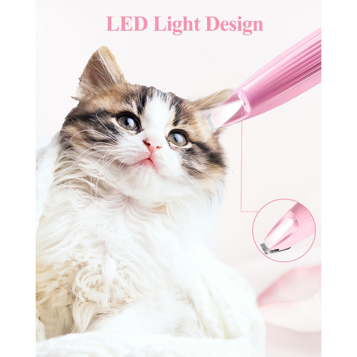 Триммер для собак LOEVERY з LED-підсвічуванням, 9 мм, USB-зарядка, рожевий. Ідеально для догляду за лапами, очима, обличчям та вухами