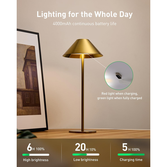 LED-лампа настільна бездротова золота, 2 шт. - акумулятор, USB, сенсорне керування, IP54, для дому та вулиці