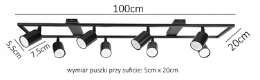 Стельовий накладний світильник 8xGU10 LED спот чорний, рухомий прожектор у стилі лофт