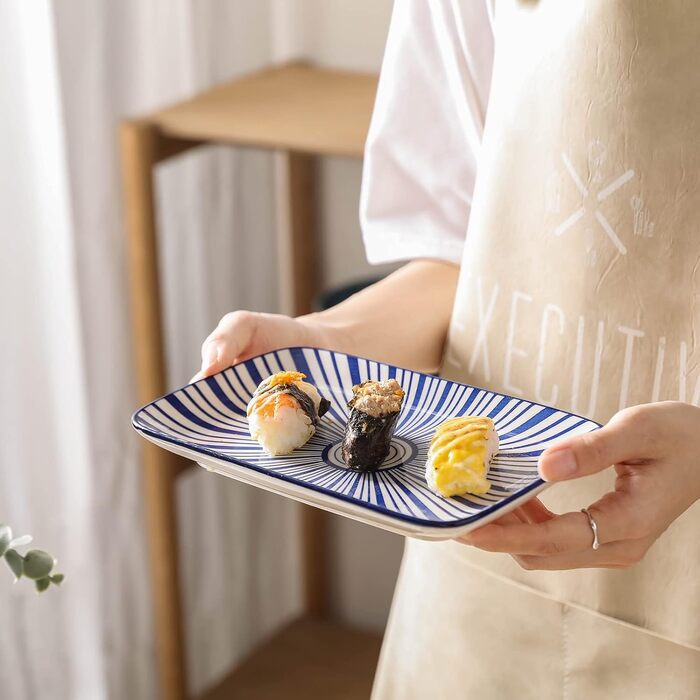 Сервіровальна тарілка Selamica 21 см, прямокутна, набір 6 шт. для подачі закусок, салатів, десертів та суші