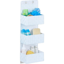 Relaxdays Hanging Organizer Fabric, Door Organizer with 3 Storage Baskets, Wall Organizer Bathroom, PP, HBT: 75x25x15cm, white