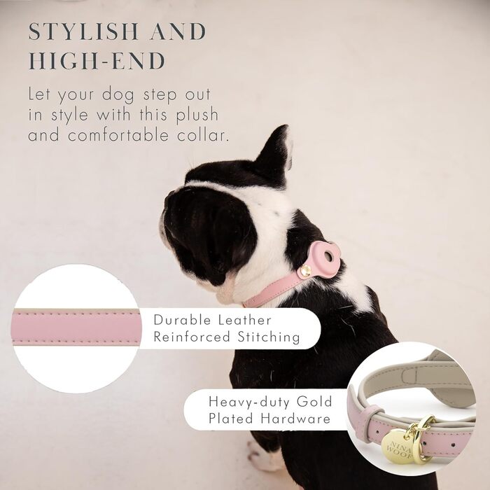 Cupertino Dog Collars, Harnesses & Leashes made of vegan leather with dog tracker device holder, adjustable dog collar (Small (Neck: 12x15), Pink)