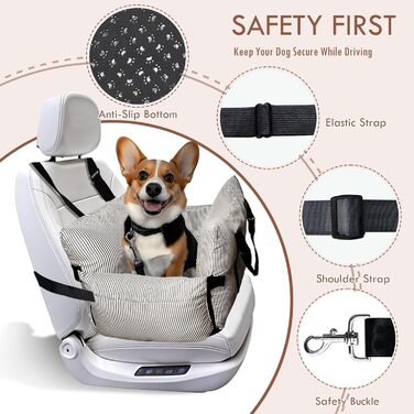 Автокрісло для собак маленьких та середніх порід до 18 кг, з ременями безпеки та кишенями для зберігання, антиковзаюча підкладка (морські смуги) (Коричневе, 76.2x52 см)
