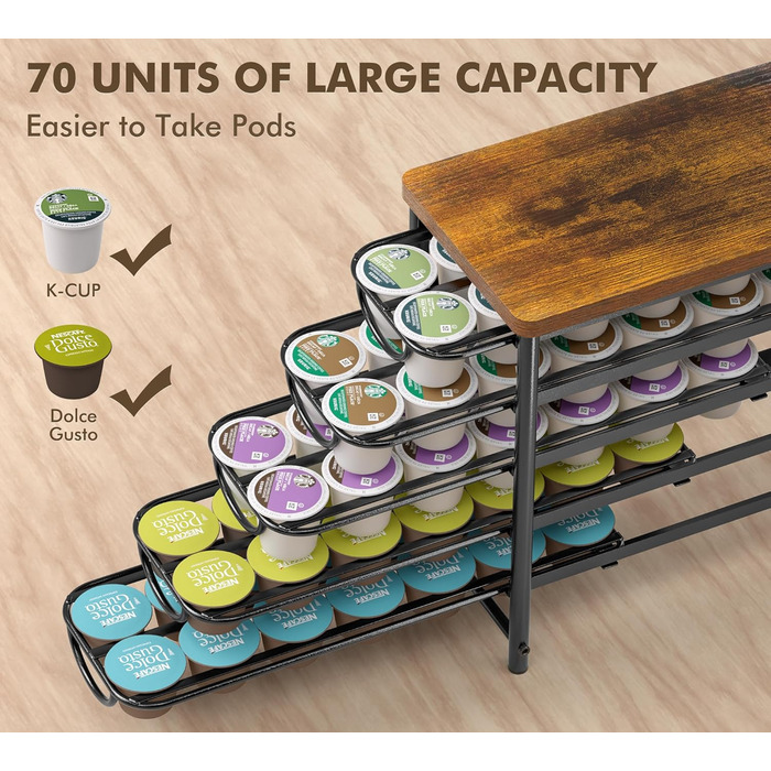Тримач для капсул кави Dolce Gusto, 5-ярусний металевий ящик для капсул з тихими направляючими та антиковзними ніжками (на 72 капсули)