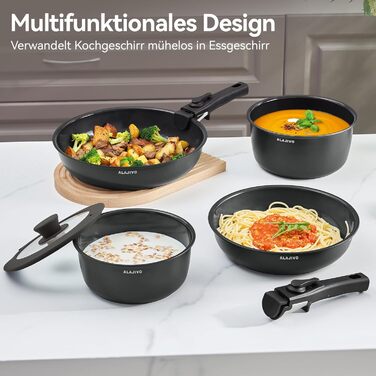 Набір каструль з керамічним покриттям 14 предметів, антипригарне покриття, індукційне дно, 24/28 см сковороди, для всіх типів плит, сумісний з духовкою