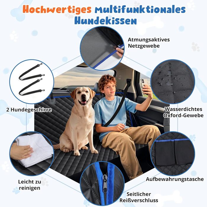 Водонепроникний килимок для собак у машину з боковинами та сіткою, захист для заднього сидіння, ремені безпеки та захист багажника, чорний/сірий