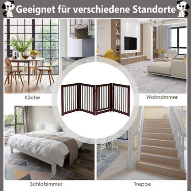 Захисний бар'єр для собак COSTWAY 76 см, 4 панелі, дерев'яний з хвірткою, для дому, дитячий, складний, коричневий