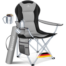 Крісло кемпінгове складне KESSER® до 150 кг, з підлокітниками, високою спинкою, сіре/чорне. З підсклянником та сумкою