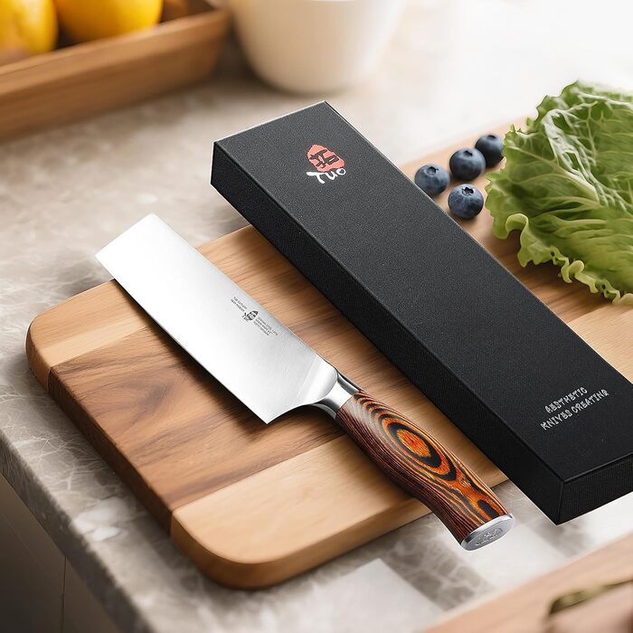 Японський ніж Nakiri TUO 16.5 см з нержавіючої сталі з ручкою Pakkawood, серія Fiery Phoenix