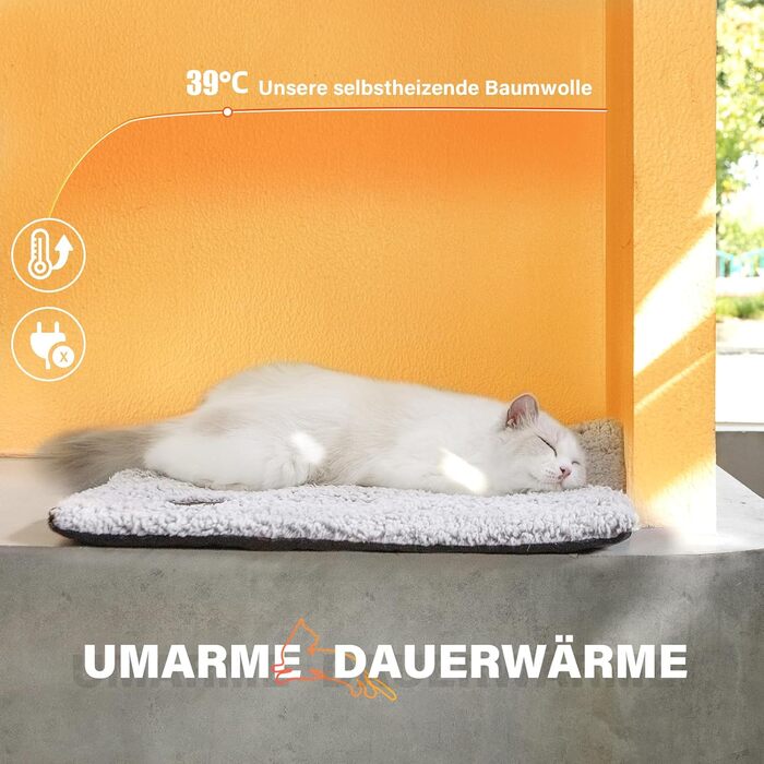 Самогріюча лежанка для котів на підвіконня, 90 x 28 см, сірий (Mora Pets)