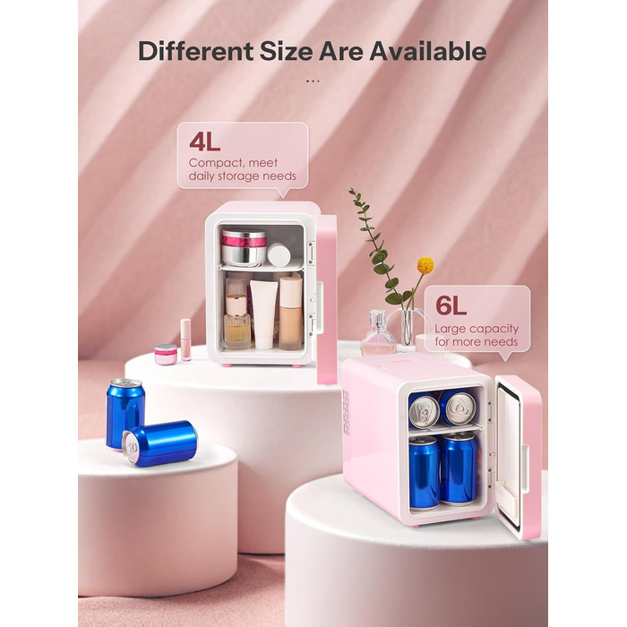 Міні-холодильник 6 л, 9 банок, портативний кулер/грілка, рожевий (дзеркальний)