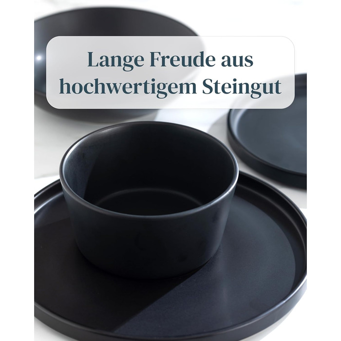 Matte Black Stoneware Dinnerware Set for 6 - 24 Piece Set | Pure Living | Urban Style Dinner Set