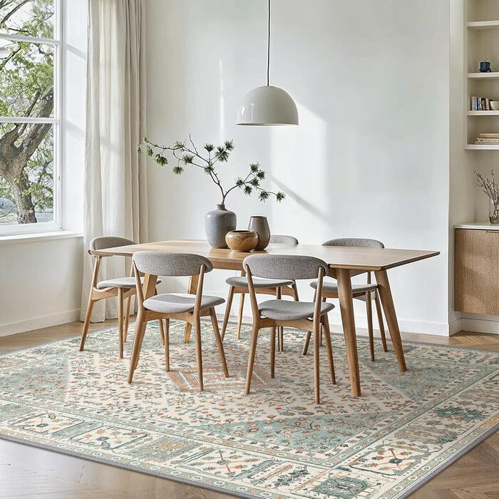 Килим GENIMO Boho Vintage 160x230 см, короткий ворс, антиковзаючі, для вітальні, спальні, їдальні, офісу, салатовий, геометричний, прямокутний