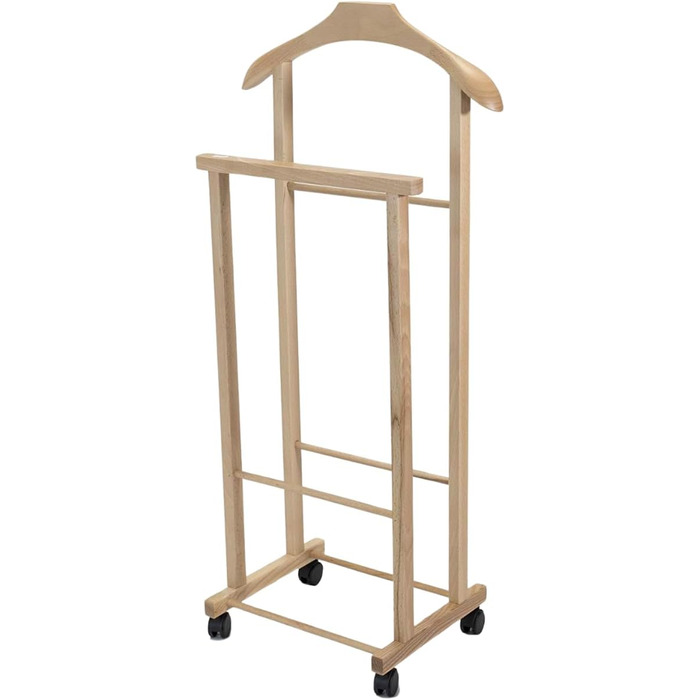 Tomaino - Valet's Bedroom in Wood - Clothes Rack with Wheels Ambrogio - Modern Valet for Clothing and Accessories (Natural)