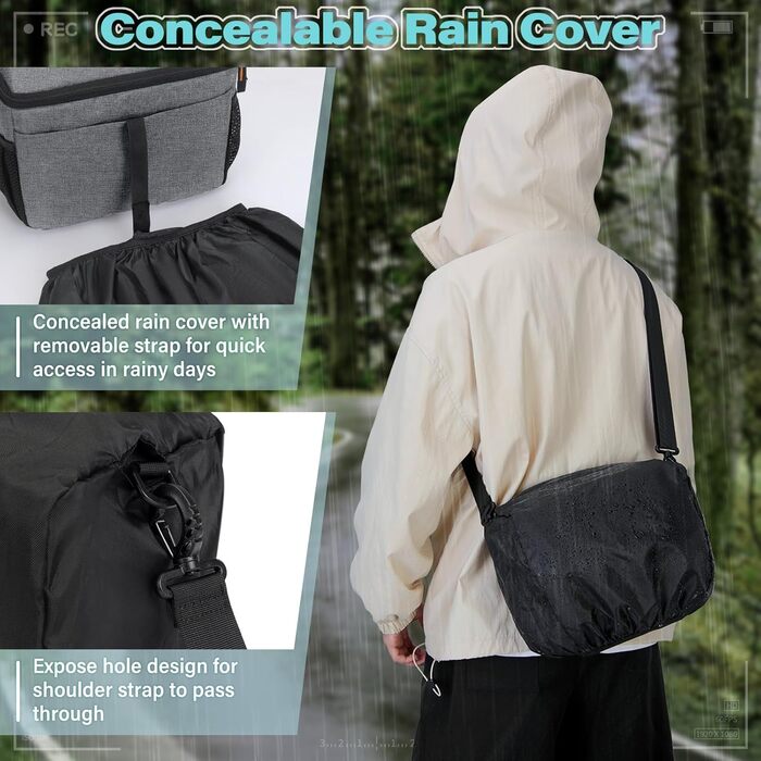 Чохол для камери RAINSMORE для DSLR/SLR: водонепроникний, ударостійкий, з дощовиком та регульованим ремінцем, сірий