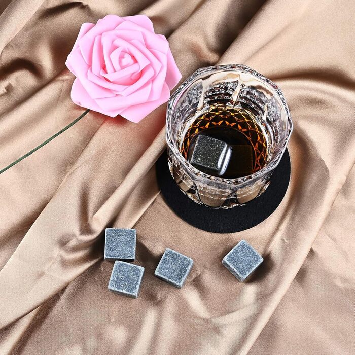 Набір для віскі GOLDGE: 14 каменів для охолодження, кліп для льоду, підставки, оксамитовий мішечок