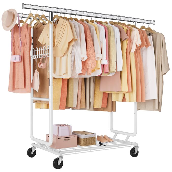 Металевий вішак для одягу на колесах FAVOOOSTY, 2 стійки, до 200 кг, швидка збірка