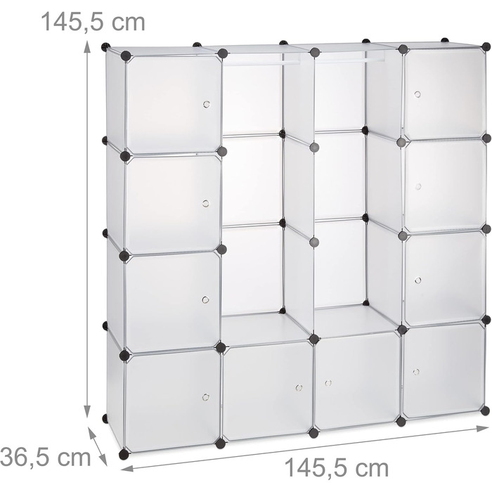 Relaxdays Closet System with 12 Compartments, Large Plastic Wardrobe, 145.5 x 145.5 cm, White (Transparent)