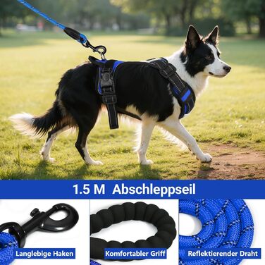 Нашийник для собак великих порід з ручкою, не тягне, дихаючий, з підкладкою, безпечний, світловідбиваючий, з поводом, для тренувань та активного відпочинку, блакитний