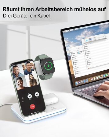 Бездротова зарядка 3-в-1 для Apple iPhone, Apple Watch та AirPods (біла)