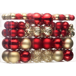 Набір прикрас для ялинки Valery Madelyn, 100 шт. ялинкові кулі, червоно-золота тема, з петельками
