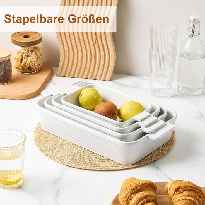 Набір форм для запікання Jassceram з кераміки (4 шт.) – глибокі прямокутні форми для лазаньї та випікання. Великий набір порцелянових форм для духовки, підходить для приготування брауні, банкетів. Розміри: 9.6'/11.5'/13.1'/15.2'