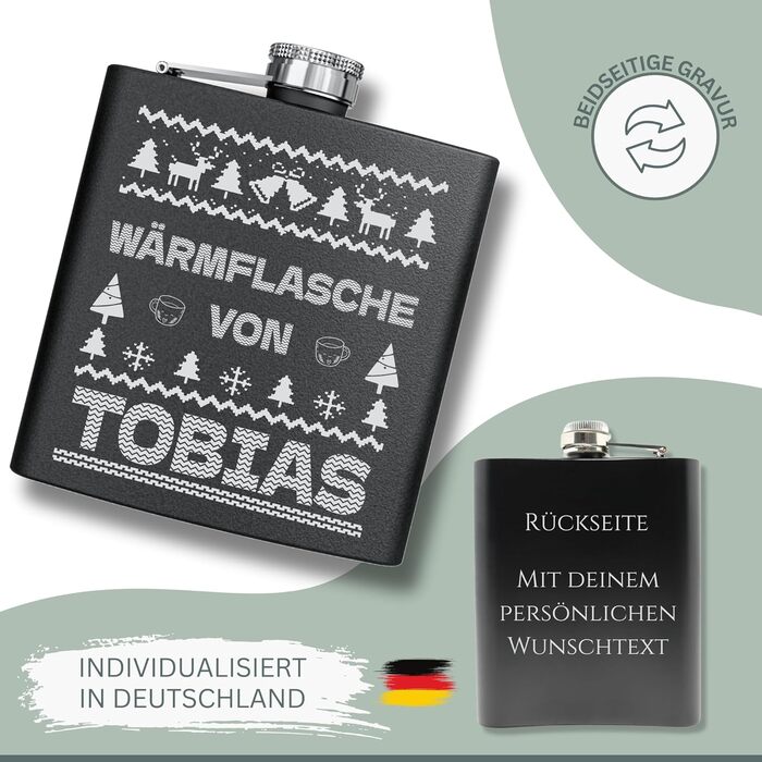 Набір фляг з гравіюванням - персоналізований з іменем - ідеальний подарунок на весілля та для чоловіків - нержавіюча сталь (дизайн 9)