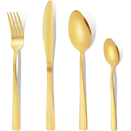Otto Koenig 24-Piece Cutlery Set, Service for 6, Gold Stainless Steel Cutlery Set, Includes Knives, Forks, Spoons, and Teaspoons, High Quality, Modern Design, Dishwasher Safe, High-Gloss Finish, Corrosion Resistant