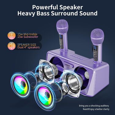 Караоке-машина з 2 бездротовими мікрофонами, Bluetooth, світлові ефекти, підставка для телефону (Lila)