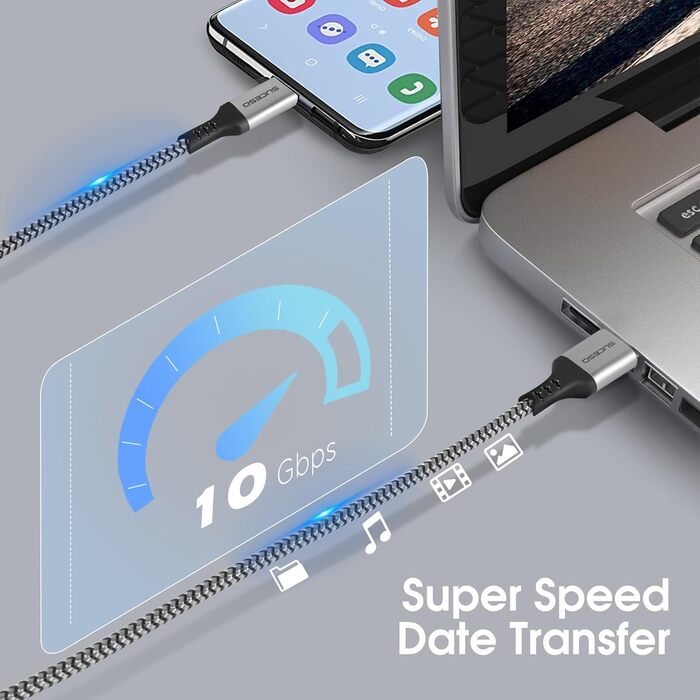 Кабель USB-C на USB 3.1 Gen2, 0.5м, швидка зарядка 3A/60W, 10Gbps, сумісний з iPhone 15, Galaxy S24, Redmi, Pixel 8, PS5 SSD