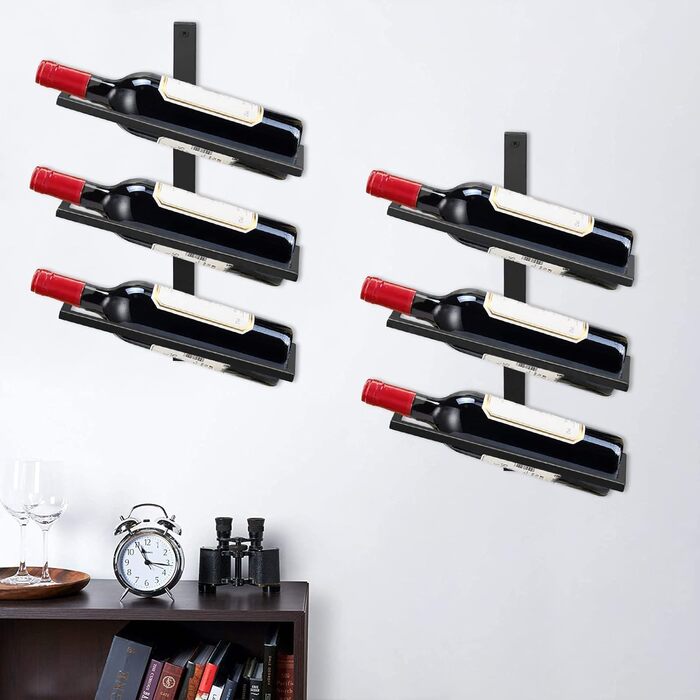 Wine Rack Bottle Rack for 6 Bottles, Metal Wine Rack Hanging Wall Mount Wine Bottle Shelves, Wall Shelf Wine Storage Shelf for Kitchen Dining Room Bar (6 Degree Tilt)