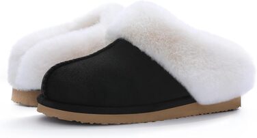 Жіночі халапи Litfun Зимові теплі плюшеві тапочки з замшею та піною Memory Foam з штучним хутром на комірі. Підходять для дому та вулиці (Чорний, 37.5/38 EU)