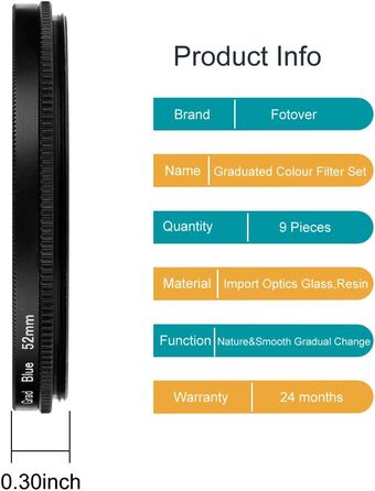 Набір кольорових фільтрів для об'єктивів Fotover 9 шт. (72мм) для Canon, Nikon, Sony, Pentax, Olympus, Fuji DSLR камер