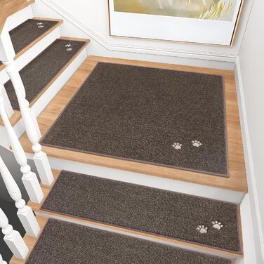 BEQHAUSE Non-Slip Stair Treads - 15 Piece Set - Washable Carpet for Stairs - Safe for Kids, Seniors & Pets - 100% Polyester with TPE Backing - 22x70cm
