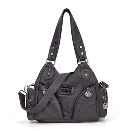 Сумка жіноча TIAASTAP Klein City Bag вінтажна сіра шкіряна через плече, хобо, з багатьма відділеннями