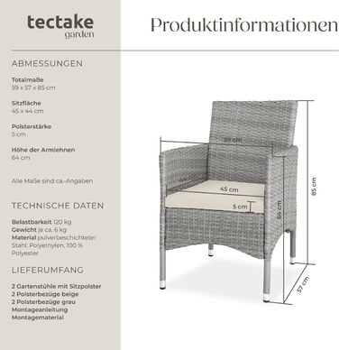 Tectake 2-Piece Rattan Garden Chair Set