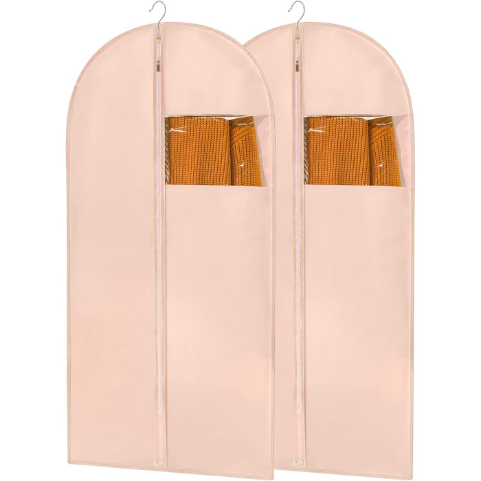 Прозорі мішки для одягу на вішалку, 101,6 см, 5 шт. - мішки для костюмів, шафа, пластик, водонепроникні, на блискавці, для мантій, курток, прозорі, рожеві, 43' - 2 шт.