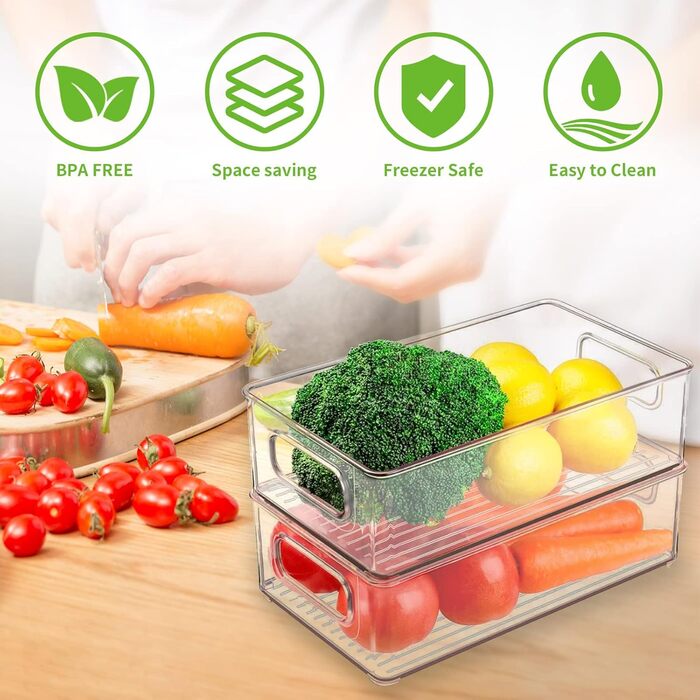 Stackable Refrigerator Organizer, Storage Box Kitchen Organizer, Pantry Food Container Transparent Containers for Refrigerator, Kitchen, Cabinets