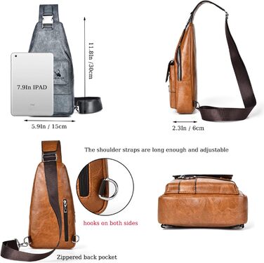 Чоловіча нагрудна сумка через плече з PU-шкіри, сіра (Wasserdicht)