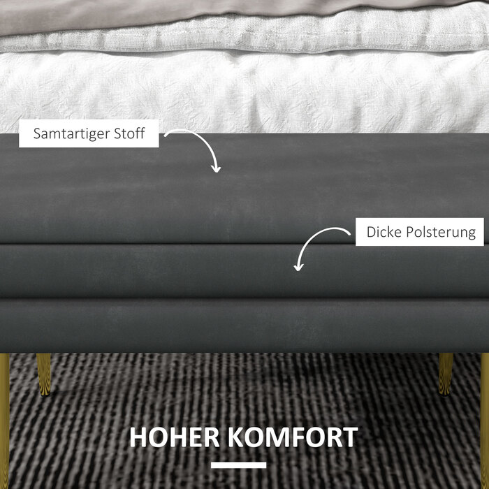 HOMCOM Bench with Cushion and Storage in Grey, Velvet-Look, Bed Bench with Steel Legs, Shoe Bench for Living Room & Bedroom 79.5x37.5x43cm