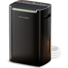 Зволожувач повітря Erikssøn з LED-дисплеєм, таймером та захистом для дітей | видаляє 20 л вологи на добу | для приміщень до 175 м³ | енергоефективний, з датчиком вологості, чорний