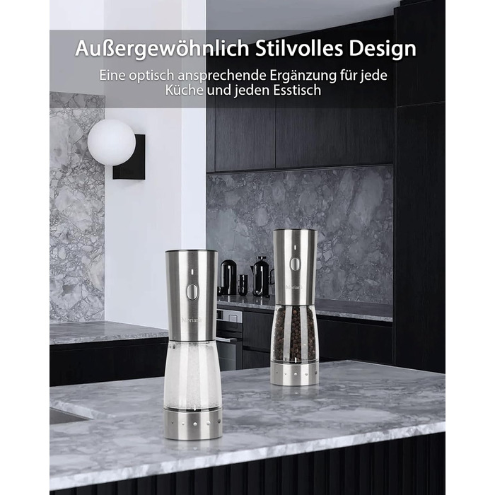 Electric Salt and Pepper Grinder Set of 2, USB Rechargeable Stainless Steel Electric Pepper Grinder with Adjustable Coarseness, Large Capacity, Elegant Storage Base